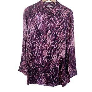 Soft Surroundings Silk Button Down Women Size M Purple Animal Print 2BY45